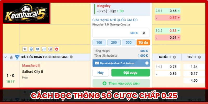 Cách đọc thông số cược chấp 0.25
