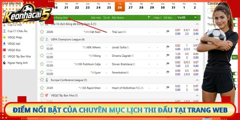 Điểm nổi bật của chuyên mục lịch thi đấu tại trang web