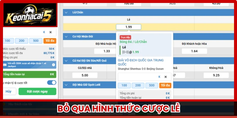 Bỏ qua hình thức cược lẻ